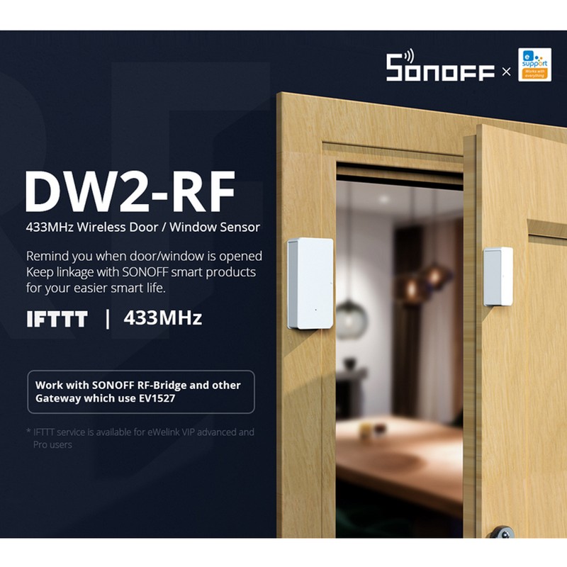 8PCS SONOFF DW2-RF-433MHZ Sensor Door Window Alarm Sensor RF 433Mhz