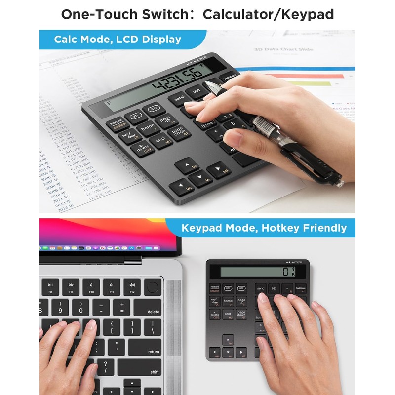HoRiMe Number Pad for Laptop - Rechargeable Wireless Number Keypad