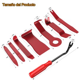 HGGWZWIF 8pcs Kit de Herramientas para Quitar Molduras de Auto, No Scratch Plastic Metal Pry Kit, Interior del Panel de Puerta Clip Fijación de Eliminación de Set para Radio Audio Instalación (Rojo)