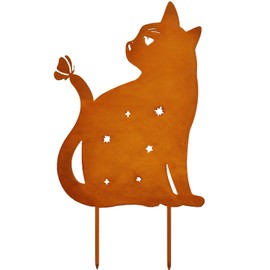 Ljevandria Cat Rust Garden Decoration for Outdoor Weatherproof Cat Metal Garden Stake Spring Decoration Outdoor Rusty Patina Decoration Garden Balcony Patio