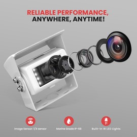 Pyle 7'' Digital Marine Camera, 150 Degree Rear View Camera White, RV Camera, Designed for Car/Truck use 12/24 Volt Systems, Water Resistant with Built in Microphone, w/ IR Night Vision Illumination