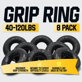 GRIPZILLA Grip Strength Trainer Grip Rings 8-Pack (40-120lbs) for Forearm Strengthener and Hand Grip Strengthener - Rubber Rings for Muscle Training and Hand Strengthening Devices, Hand Exercisers for Strength, Finger Exerciser 8 Resistence Levels