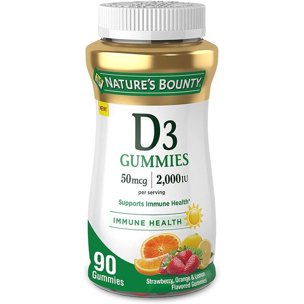 Vitamin D3 Gummies by Nature's Bounty, Vitamin Supplement, Supports Immune Health, 50mcg, 2000IU, Mixed Fruit Flavor, 90 Gummies