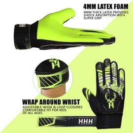 HHH Fußball-Torwarthandschuhe für Jungen, Kinder, Jugendliche, Fußball-Torwarthandschuhe mit 4 mm Latex-Handflächen, super griffige Handflächen, Torwarthandschuhe
