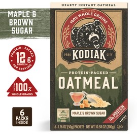 Kodiak Instant Oatmeal Packets, Maple Brown Sugar, High Protein,100% Whole Grains, 6 boxes with 6 packets each (36 packets total)