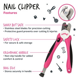 BUGALUGS Dog nails clippers & Cat Nail Clippers - Nail Trimmer with Safety Guard & Dog Nail File. Suitable for Pets, Dogs, Puppy, Cats, Kitten Nails & Claws. Pet Grooming Supplies (Small to Medium)