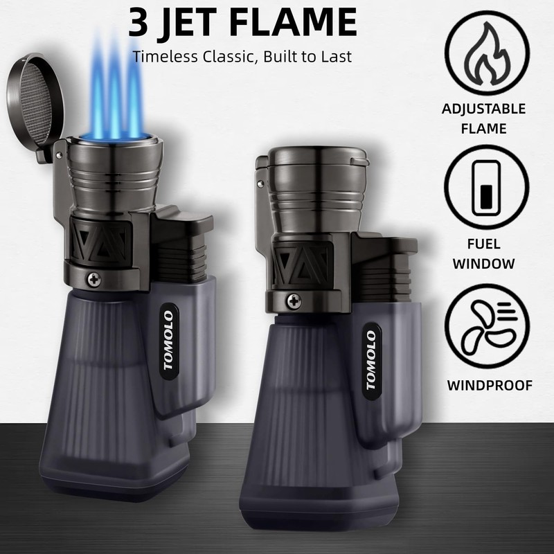 TOMOLO Torch Lighter 2 Pack, Refillable Butane Lighter with 3