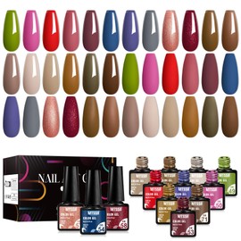 MTSSII Gel Polish 18PCS Gel Nail Polish Set 18 Colors Gel Nail Set Long Lasting Red Blue Brown Soak Off UV/LED Nail Polish Kit Nail Art Holiday Nail Gel Design Salon Home Gifts for Women
