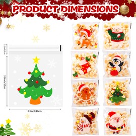 FOIMAS 240pcs Christmas Cellophane Treat Bags, Self Adhesive Christmas Candy Cookie Bag Small Plastic Goodie Bags with Snowflake Santa Claus Xmas Trees Bag for Xmas Party Favor Supply