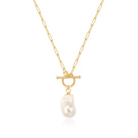 Aobei Pearl 18K Gold Moon Star Lion Evil Eye Pendant Necklace Medallion Paperclip Chian Choker Layering Jewery for Women, Metal, No Gemstone