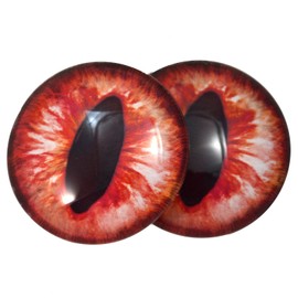 Big 40mm Glass Fiery Orange Cat Eyes Or Dragon Eyes Cabochons for Fantasy Art Doll Taxidermy Sculptures or Jewelry Making Crafts Set of 2