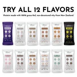 Protein Powder Made with 100% Grass Fed, Non Denatured Whey | Four Different Protein Sources from Organic Whole Food Ingredients | 12 Servings | 22g Protein (12 Servings, Sample Variety Pack)