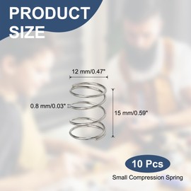 sourcing map Compression Spring 12 mm OD 0.8 mm Wire 15 mm Free Length 304 Stainless Steel Small Extension Spring for DIY Projects Home Shop Repairs (Silver Tone, Pack of 10)