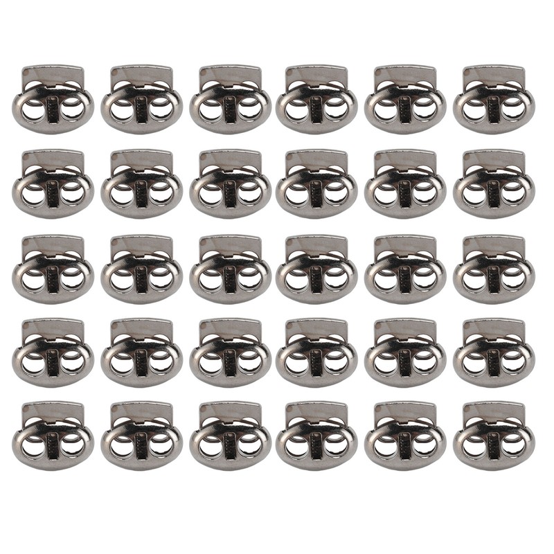 30pcs Metal Cord Lock End Toggle Double Hole Spring Stopper