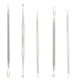 Blackhead Removal Tool Set – 5 Pcs Stainless Steel Extractor Kit with Anti-Slip Grip – Professional Pimple, Acne, and Blemish Remover – with Elegant Carrying Case