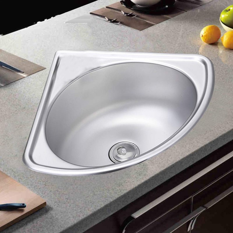 Brushed Stainless Steel Single Bowl Sink, Wall-Mounted Triangle Small Kitchen