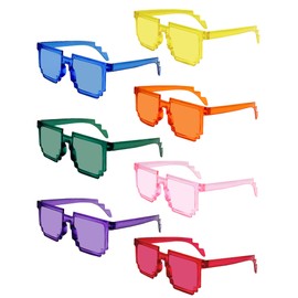 SHENJIPPC Oversized Big Square Sunglasses, Colorful Fun Rimless Glasses, Neon Party Rectangle Sunglasses for Women Men (7 Pcs)