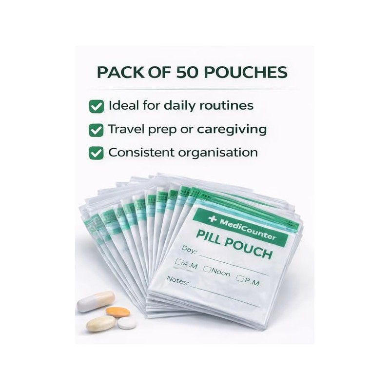 50 x Pill Pouch/Pill Bag with Slider Zip Closure –