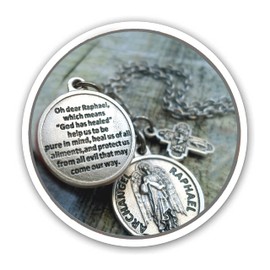 Archangel Raphael Prayer Necklace, Keychain or Clip, Patron Saint Catholic Jewelry, Customize with Initial or Crystal Birthstone Option, Unisex Gift