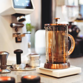 CrossCreek French Press Coffee & Milk Frother, 34oz (4 Cups) Heat Resistant Borosilicate Glass Coffee Press with 4 Filter Screens, Stainless Steel Plunger Durable Easy Clean 100% BPA Free, Copper