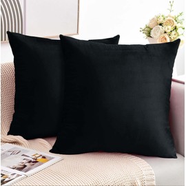 Moonlight Bedding Cushion Covers 45x45 Cm Soft Touch Velvet Square Throw Pillow Cases with Invisible Zipper Pack of 2 Black Cushion Cover for Sofa Couch Chair Bedroom Car (18" x 18")