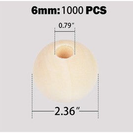 1000pcs 6MM Wood Beads Natural Unfinished Round Wooden Loose Beads Wood Spacer Beads for Craft Making Decorations and DIY Crafts(6MM)
