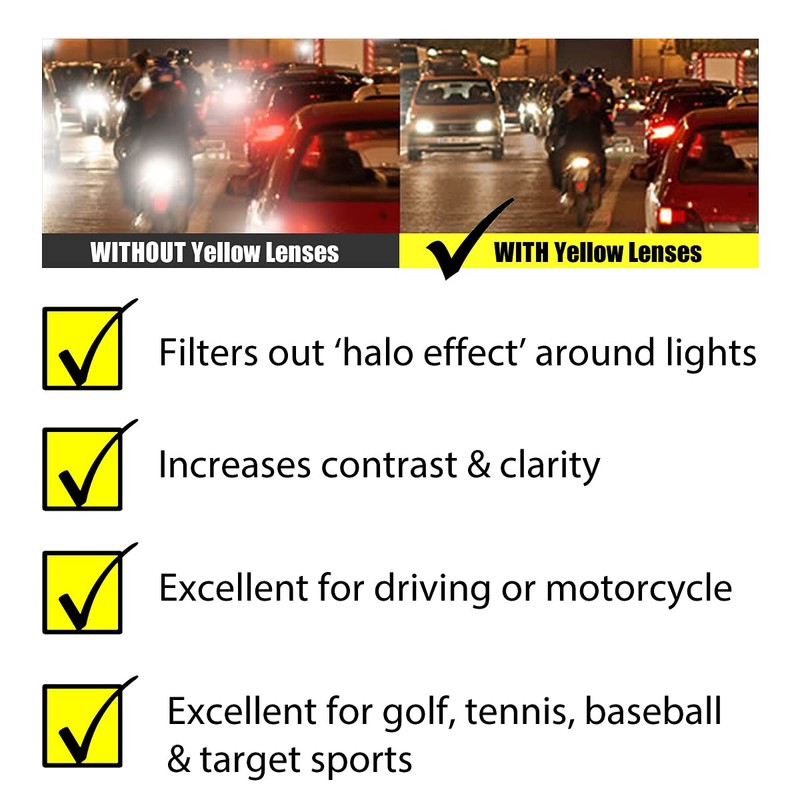 Bikershades Motorcycle Safety Night Riding Glasses Yellow Removable Foam Men