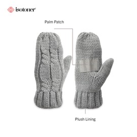 isotoner Women’s Chunky Cable Knit Cold Weather Mittens with Warm, Soft Lining