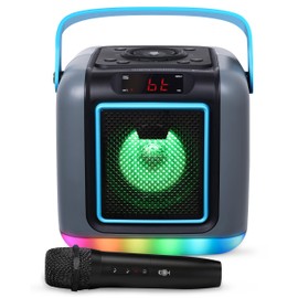 Singing Machine Karaoke System for Adults & Kids with Wireless Microphone, Cube Mini - Rechargeable Battery Karaoke Speaker with Multi-Colored Lights, Bluetooth, 22 Voice Effects & Lead Vocal Removal
