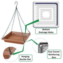 Large Hanging Bird Feeder Tray, Platform Spacious Birds Feeder with Mesh Tray, Sturdy and Drainage Bird Feeder for Bluebirds Cardinals Goldfinches (10.6 inch, Brown)