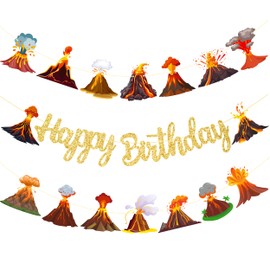 Volcano Birthday Party Banners Lava Volcano Party Gold Happy Birthday Banners Volcano Theme Birthday Party Hanging Decoration for Lava Party Science Dinosaur Theme Baby Shower Supplies