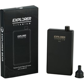 Explorer Bear Black Titanium Camping Pocket Flask with Funnel, 6.8 fl oz (200 ml), Black