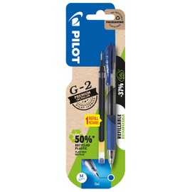 Pilot Pen G-2 2605003BM Gel Pen Refillable + 1 Free Refill, M 0.7 mm Refill, Blue