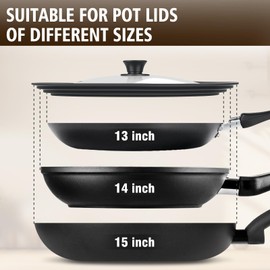 Extra Large Universal Lid Fits 13", 14", 15" Cookware - Silicone Replacement Pan Lid for Pots, Pans, and Skillets - Tempered Glass Pot Lid Cover for Frying Pans, Cast Iron, CrockPot