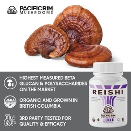 Reishi Mushroom Capsules by Pacific Rim Mushrooms - Organic Extract Supplement, Ultra Strength 10:1 Red Reishi for Immune System and Digestive Support, 300 Caps