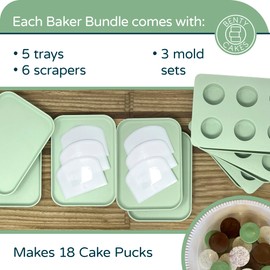 The Original Cakepuck Baker Bundle – It's not a Pop, it's a Puck! The Easier Way to Make Chocolate Covered Desserts – BPA Free Silicone – Includes 3 Mold Sets + 5 Trays + 6 Scrapers – Green