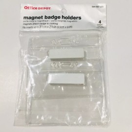 Office Depot Brand 4-Pack Clear Magnet Badge Holders 3 1/2" x 2 3/8" NEW NIP