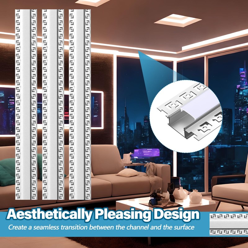 Glooglitter 10 Pack 6.6ft/ 2 Meter Plaster-in LED Channel Trimless