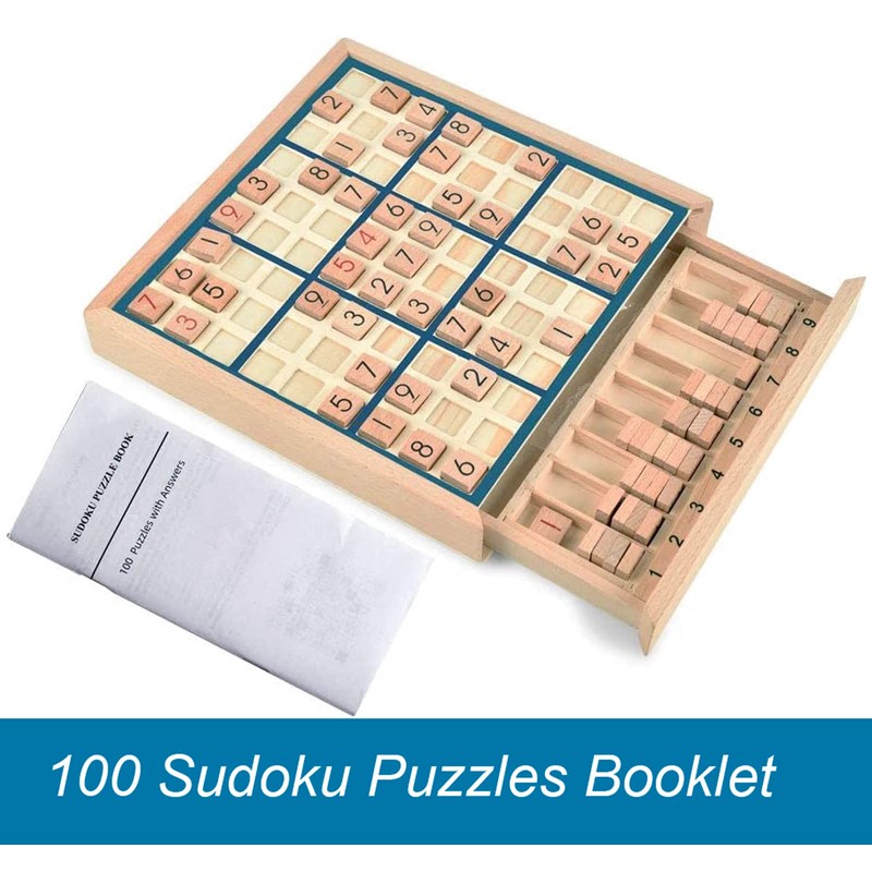 BOHS Wooden Sudoku Board Game with Drawer - with 100