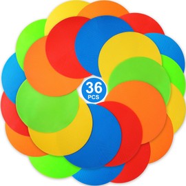 Jexine 36 Pcs Non Slip Poly Spot Markers Vinyl Agility Dots Poly Spots for Gym Floor Multicolor Floor Dots Circle Poly Dots for Kids Sports Games Gym Classroom Activities (10 Inch, Elegant Color)
