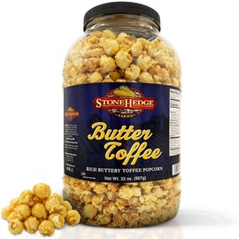 Stonehedge Farms Butter Toffee Flavored Popcorn | 32 oz Large Tub | Perfect for Holidays and Christmas | Bulk Gourmet Popped Sweet Snacks | Pop Corn 2 Pound Gift