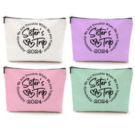 4 Pcs Sister Trip 2024 Makeup Bag Funny Girls Trip Gifts Favors Girls Weekend Sister Gifts Weekender Bag Birthday Christmas Cosmetic Bag Bachelorette Party Friendship Gifts for Women Bridal BFF