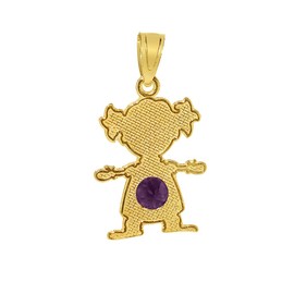 PRECIOUS STARS Genuine 14k Yellow Gold 0.66" Round Cubic Zirconia CZ February Birthstone Girl/Daughter Pendant For Women - Jewelry Gift, Mother's Day, New Mom, Push Gift