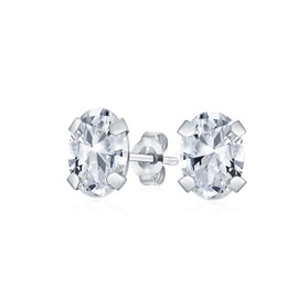 1.6Ct Oval Shaped White Gemstone Topaz Stud Earrings For Women Real 14K White Gold November Birthstone