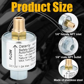 Datanly 12 Volt Solenoid Valve LPG Propane 1/4"NPT 12V 180 Degree Lock off Liquid Vapor Gas Stainless Steel Regulator Adaptor for Water Air Gas Diesel (External Thread)
