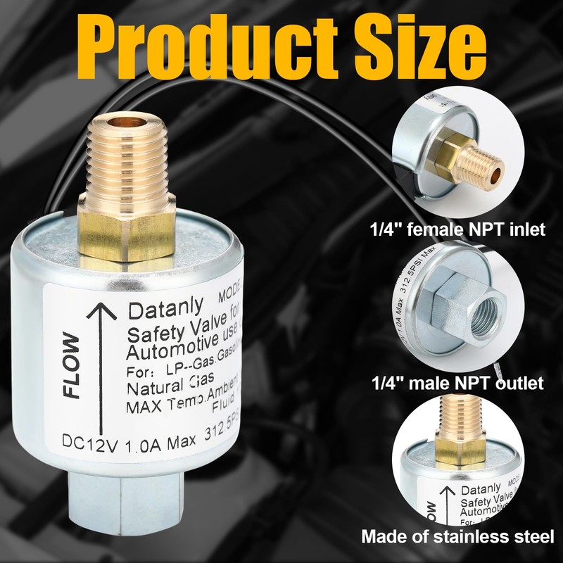 Datanly 12 Volt Solenoid Valve LPG Propane 1/4"NPT 12V 180