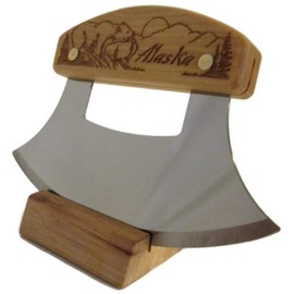 Alaskan Inupiat Ulu with Bear & Mountain Etched Birch Handle, 6.25" Blade