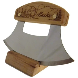 Alaskan Inupiat Ulu with Bear & Mountain Etched Birch Handle, 6.25" Blade