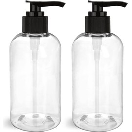 BRIGHTFROM Empty Lotion Pump Bottles 8 Oz, Refillable Plastic Containers, BPA-Free PETE1, Clear, Great for - Soap, Shampoo, Lotions, Liquid Body Soap, Creams and Massage Oil's (Pack of 2, Black)