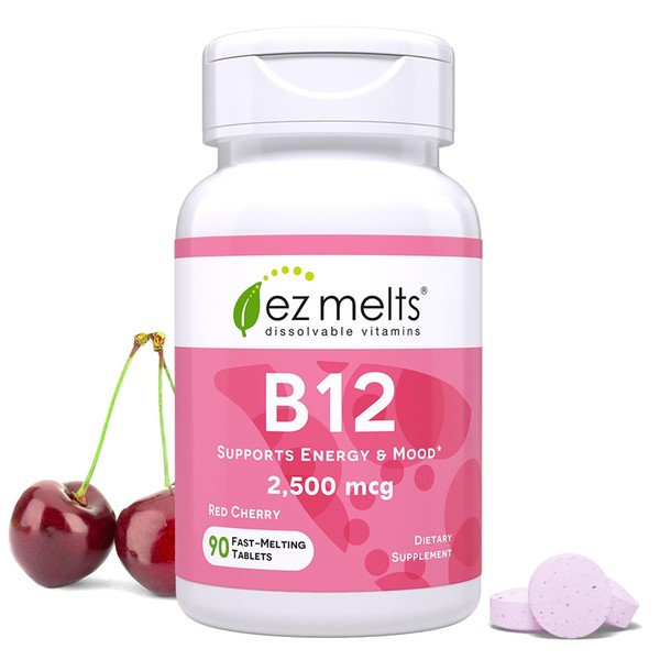 EZ Melts B12 Sublingual Vitamin 2,500 mcg, Methylcobalamin, Sugar-Free, 3-Month
